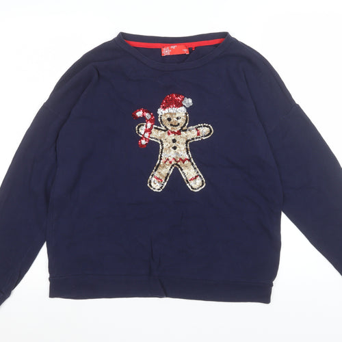 Next Women’s Navy Christmas Sequin Gingerbread Sweatshirt UK 10