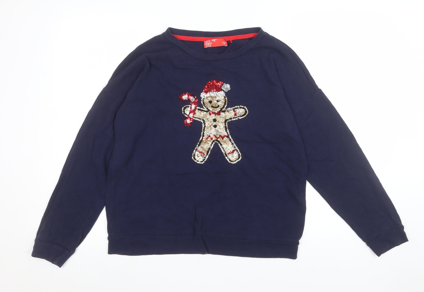 Next Women’s Navy Christmas Sequin Gingerbread Sweatshirt UK 10
