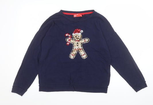 Next Women’s Navy Christmas Sequin Gingerbread Sweatshirt UK 10