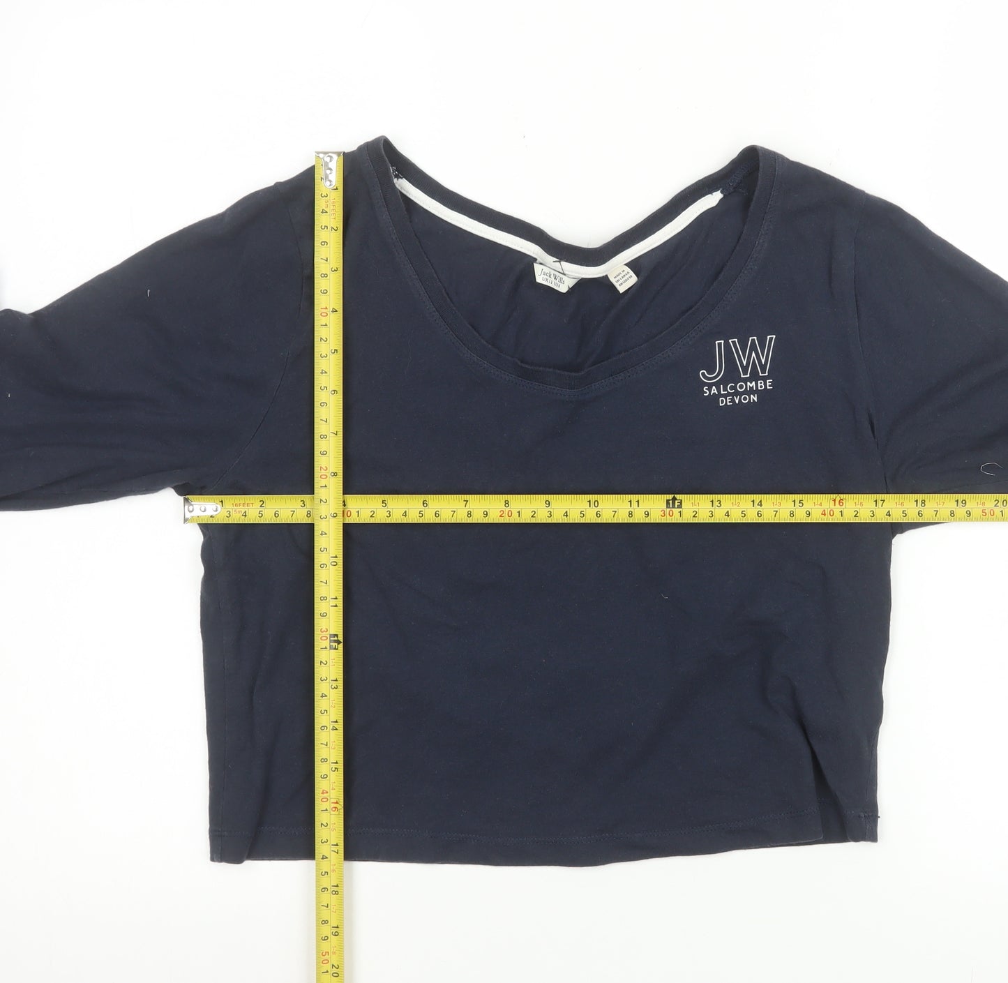 Jack Wills Women's Blue Cropped Long Sleeve T-Shirt Size 12
