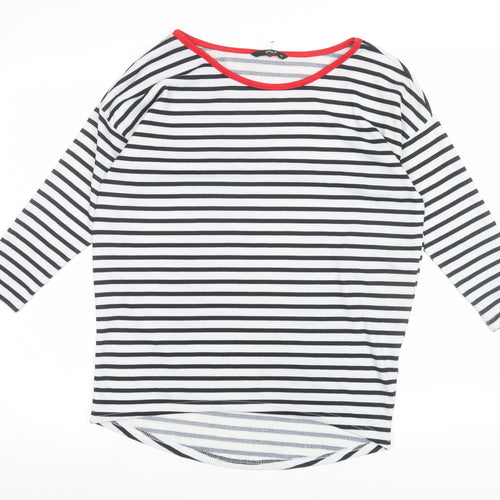 ONLY Women's XS Black White Striped 3/4 Sleeve Boat Neck Jersey Top
