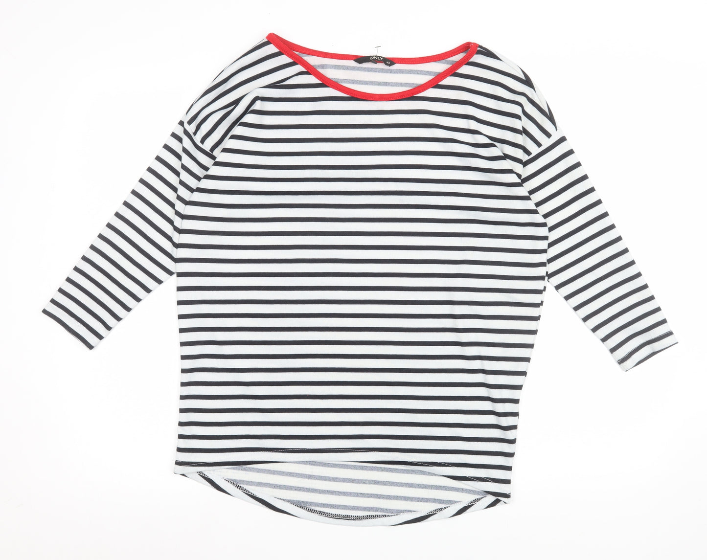 ONLY Women's XS Black White Striped 3/4 Sleeve Boat Neck Jersey Top