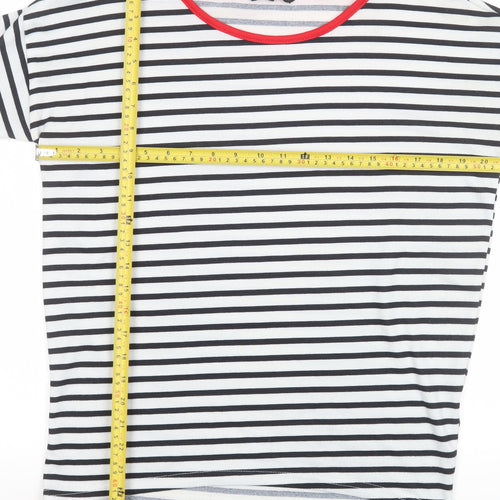 ONLY Women's XS Black White Striped 3/4 Sleeve Boat Neck Jersey Top