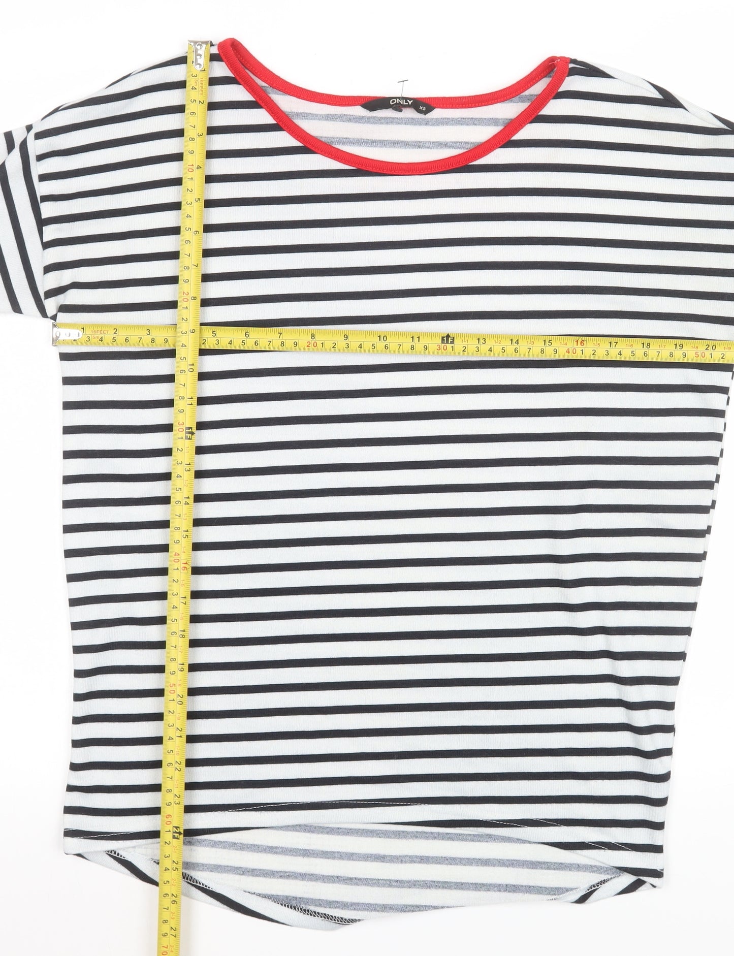 ONLY Women's XS Black White Striped 3/4 Sleeve Boat Neck Jersey Top