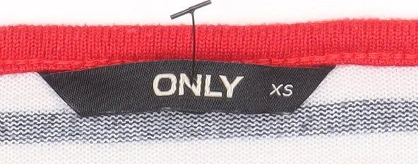 ONLY Women's XS Black White Striped 3/4 Sleeve Boat Neck Jersey Top