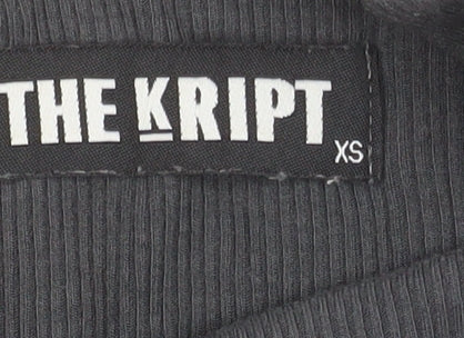 THE KRIPT Women Black XS Cropped Long Sleeve Ruched Ribbed Top