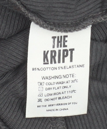 THE KRIPT Women Black XS Cropped Long Sleeve Ruched Ribbed Top