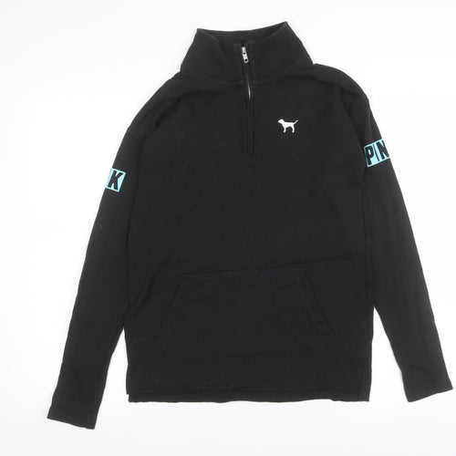 Victoria's Secret PINK Womens Black XS 1/4 Zip Pullover Sweatshirt