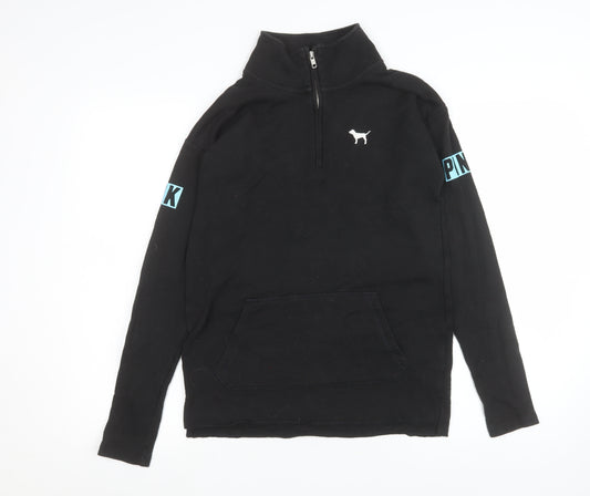 Victoria's Secret PINK Womens Black XS 1/4 Zip Pullover Sweatshirt