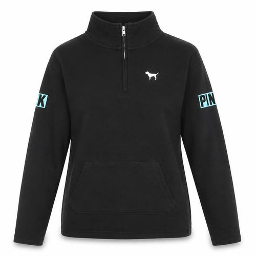 Victoria's Secret PINK Womens Black XS 1/4 Zip Pullover Sweatshirt