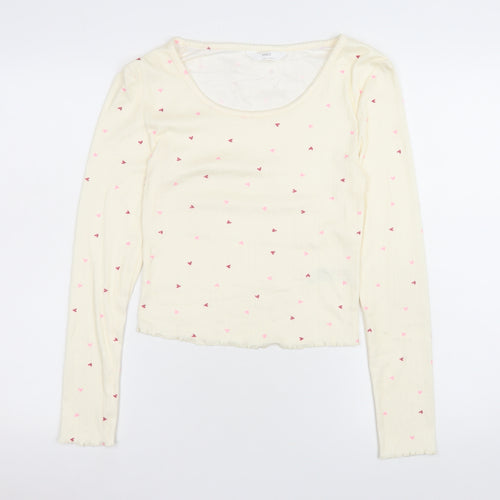 Marks and Spencer Women Ivory Heart Print Long Sleeve Pyjama Top S