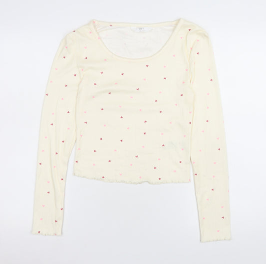 Marks and Spencer Women Ivory Heart Print Long Sleeve Pyjama Top S