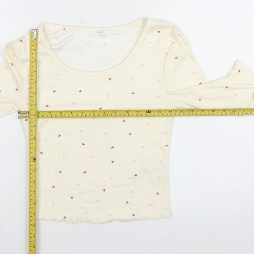 Marks and Spencer Women Ivory Heart Print Long Sleeve Pyjama Top S