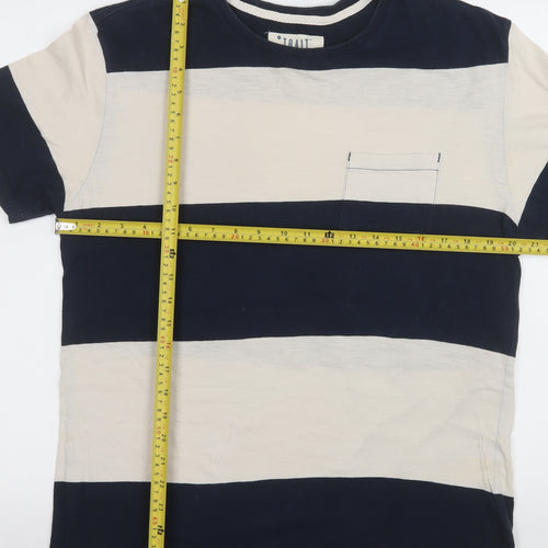 Trait Supply Co Men's Blue Beige Striped Cotton T-Shirt Medium