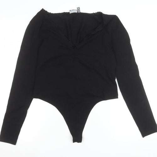 ASOS Design Women's Black Long Sleeve Bodysuit Size 14 Cotton Stretch