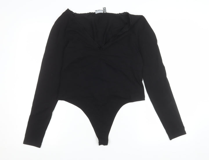 ASOS Design Women's Black Long Sleeve Bodysuit Size 14 Cotton Stretch