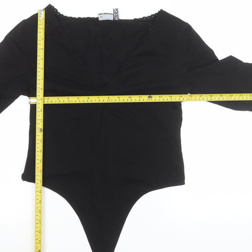 ASOS Design Women's Black Long Sleeve Bodysuit Size 14 Cotton Stretch