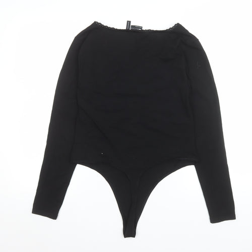 ASOS Design Women's Black Long Sleeve Bodysuit Size 14 Cotton Stretch