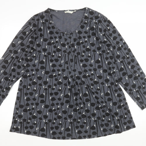 Adini Women Grey 100% Cotton Shift Dress Size L Long Sleeve