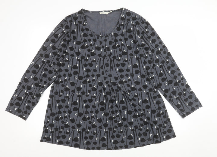 Adini Women Grey 100% Cotton Shift Dress Size L Long Sleeve