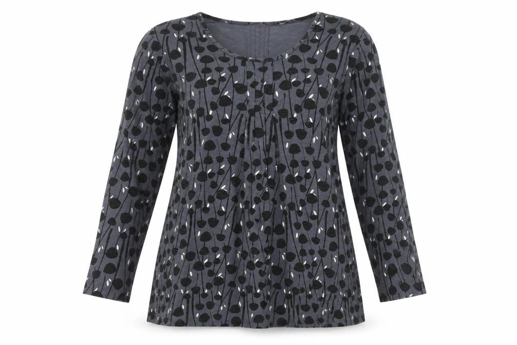 Adini Women Grey 100% Cotton Shift Dress Size L Long Sleeve