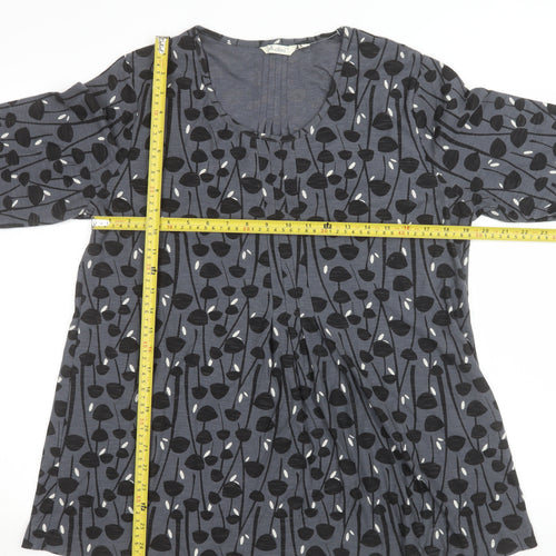 Adini Women Grey 100% Cotton Shift Dress Size L Long Sleeve