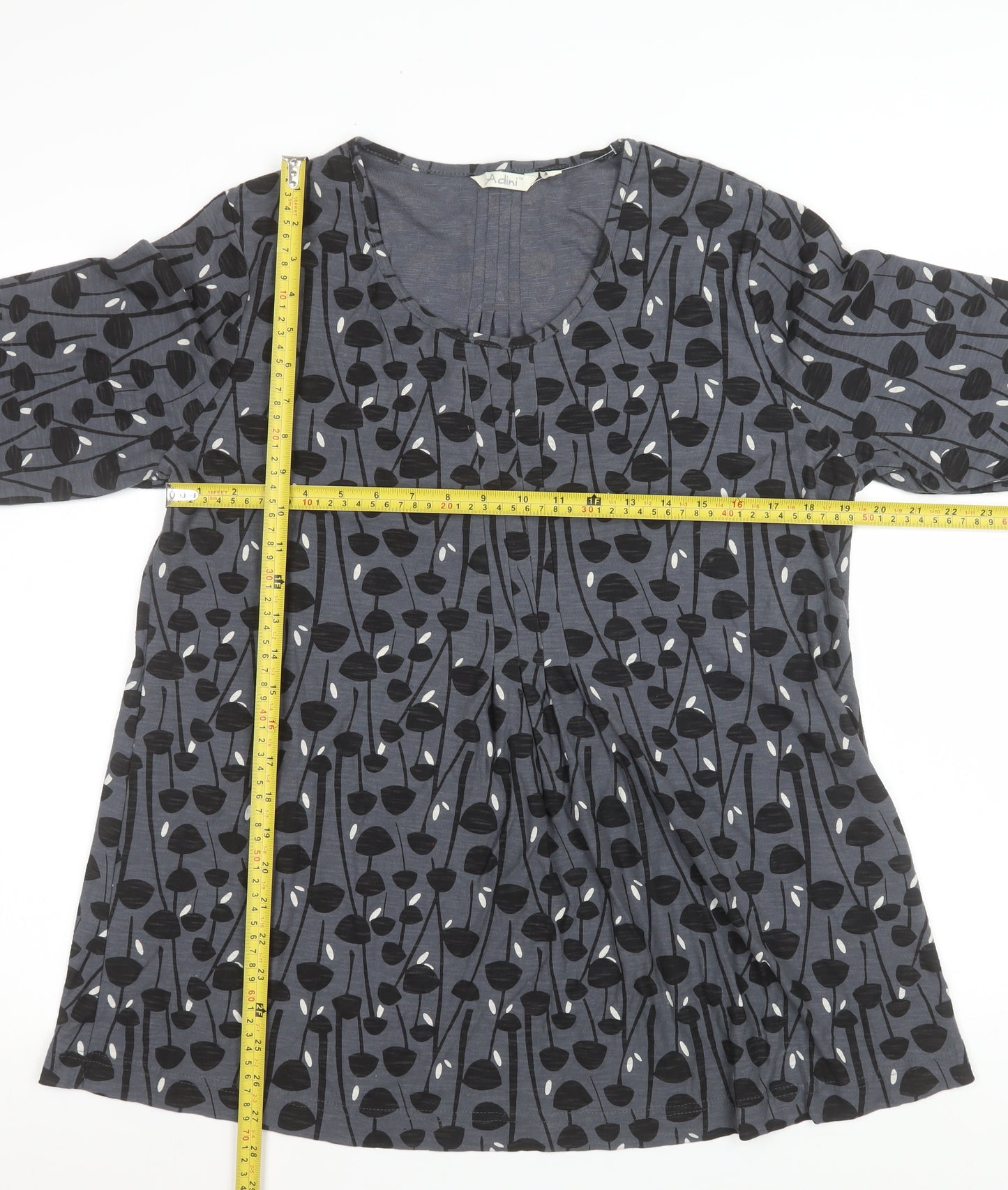 Adini Women Grey 100% Cotton Shift Dress Size L Long Sleeve