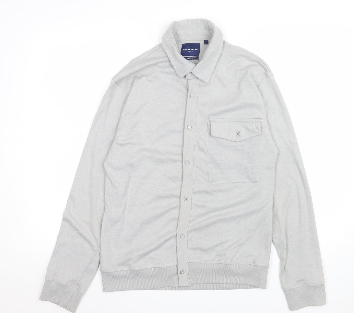 Harry Brown Men’s Grey Loose Fit Long Sleeve Button-Up Shirt Size S