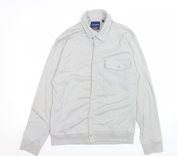 Harry Brown Men’s Grey Loose Fit Long Sleeve Button-Up Shirt Size S