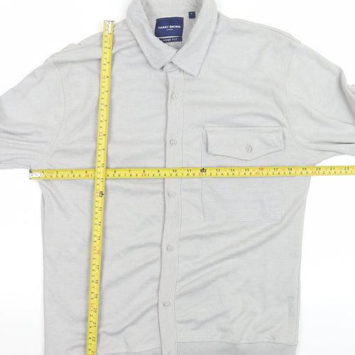 Harry Brown Men’s Grey Loose Fit Long Sleeve Button-Up Shirt Size S