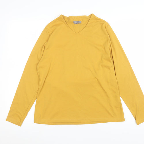 Freshwear Womens Yellow V-Neck Long Sleeve Basic Top Size L