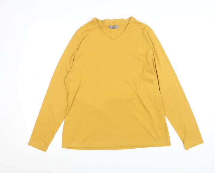 Freshwear Womens Yellow V-Neck Long Sleeve Basic Top Size L