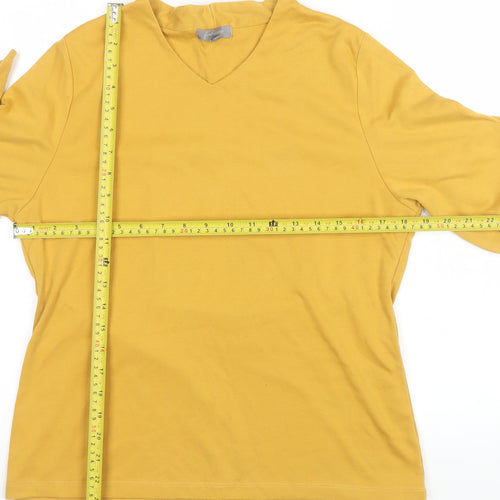 Freshwear Womens Yellow V-Neck Long Sleeve Basic Top Size L