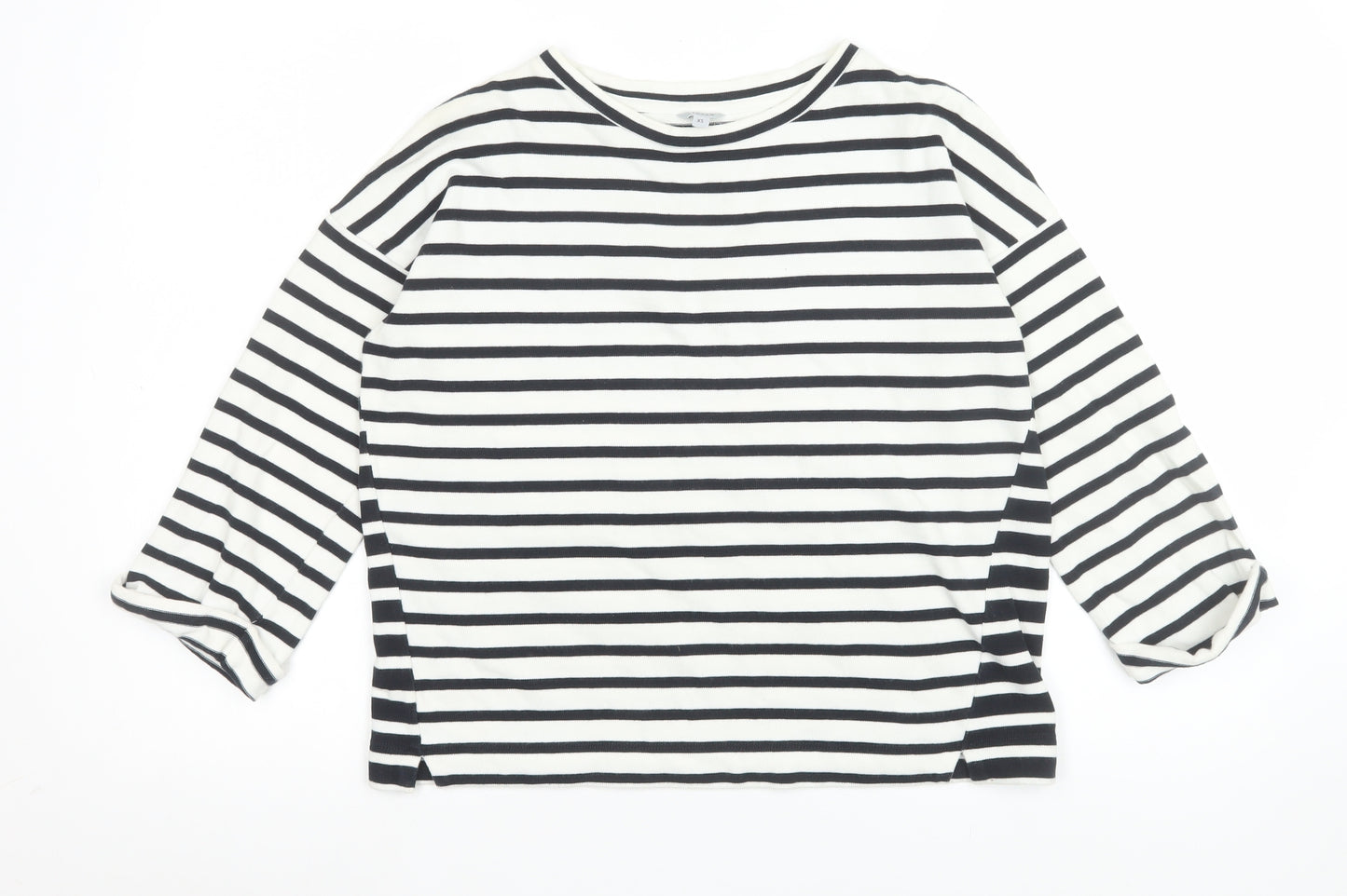 Jigsaw Womens Black Striped 3/4 Sleeve Cotton Jersey Top XS