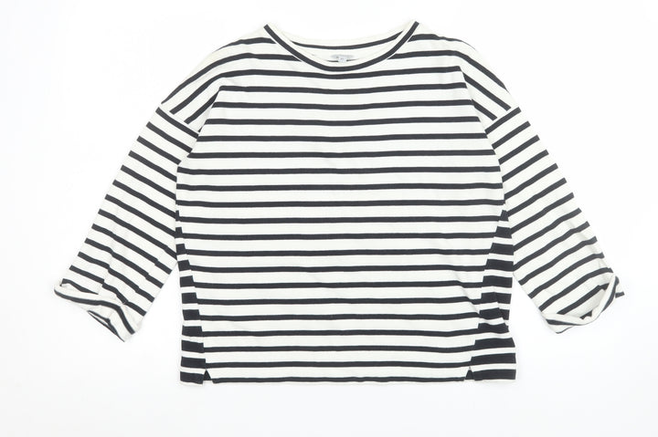 Jigsaw Womens Black Striped 3/4 Sleeve Cotton Jersey Top XS