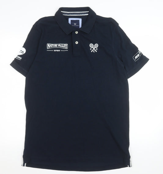 Crew Clothing Company Men's Blue Logo Short Sleeve Polo Shirt L