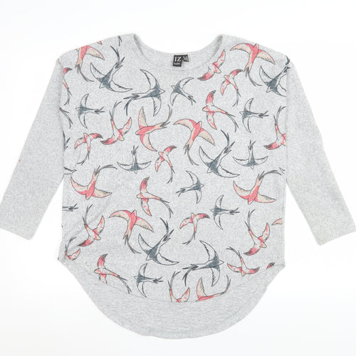 Izabel London Women's Grey Bird Print Pullover Sweatshirt Size 10