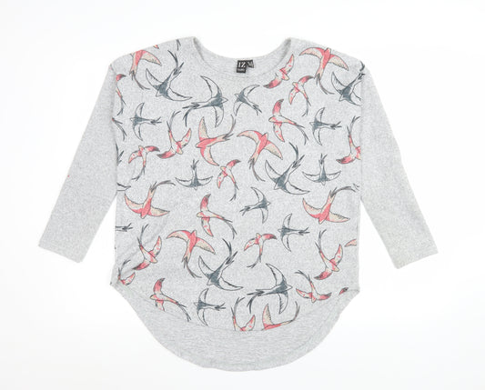 Izabel London Women's Grey Bird Print Pullover Sweatshirt Size 10