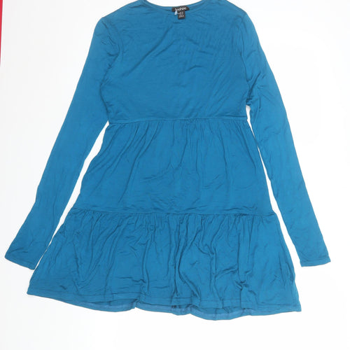 Boohoo Women's Blue Long Sleeve Skater Dress Size 10