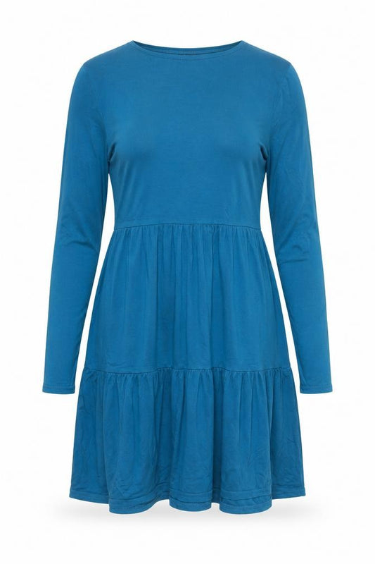 Front view of Boohoo Women's Blue Long Sleeve Skater Dress, size 10