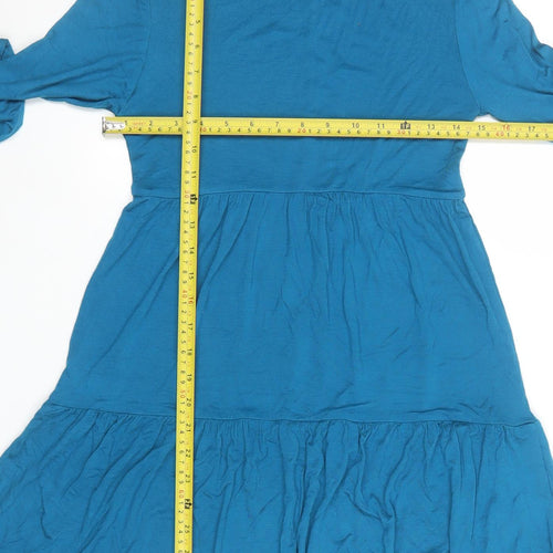 Boohoo Women's Blue Long Sleeve Skater Dress Size 10