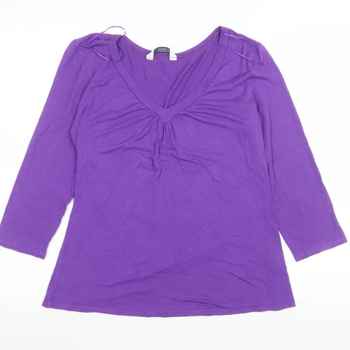 BHS Women’s Purple 3/4 Sleeve V-Neck Jersey Blouse Size 14