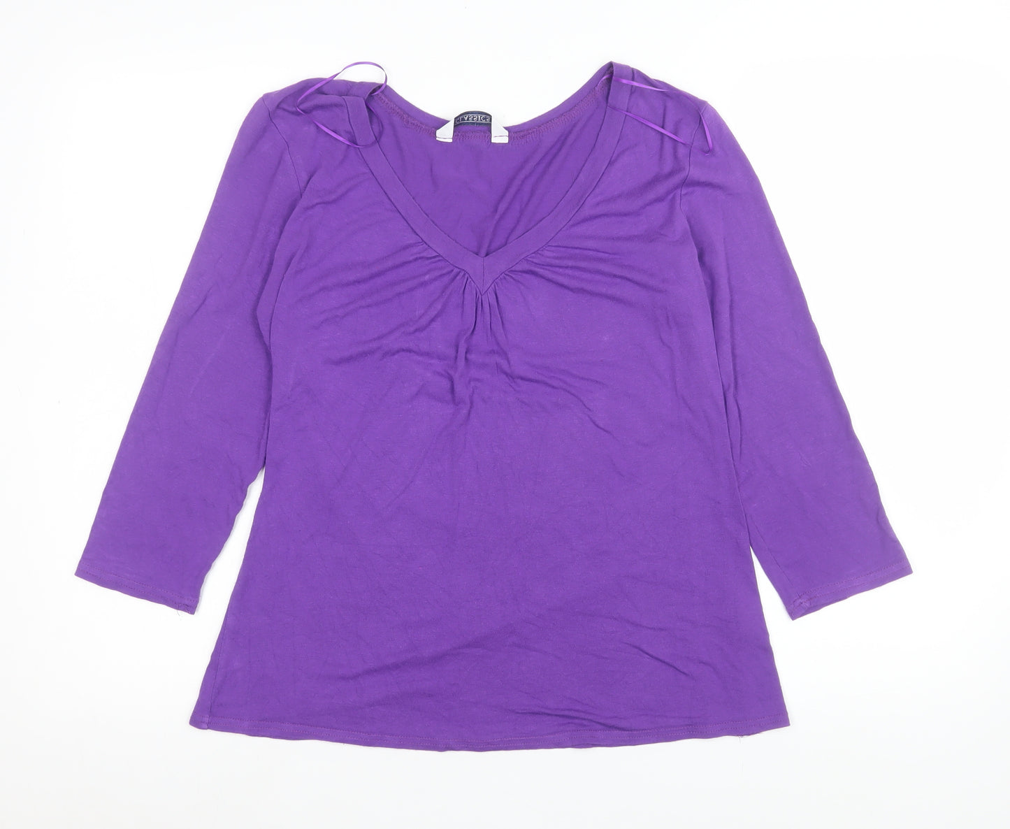 BHS Women’s Purple 3/4 Sleeve V-Neck Jersey Blouse Size 14