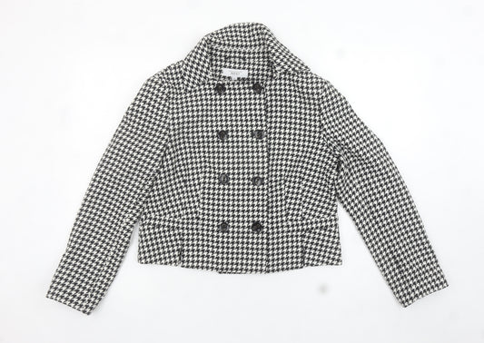 NEXT Women’s Black Houndstooth Double-Breasted Wool Blend Jacket Size 12