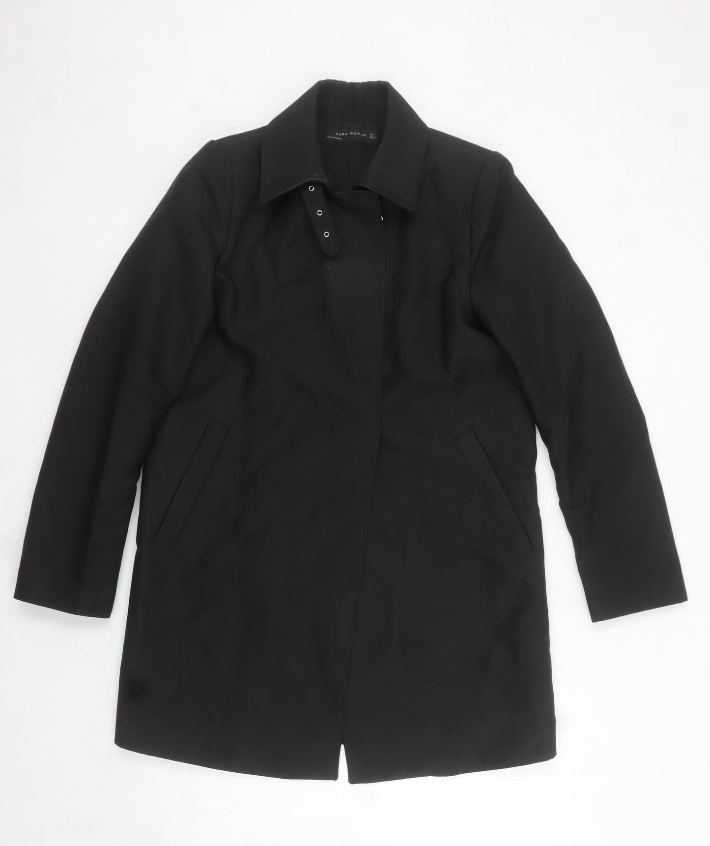 Zara Woman Black Mid-Length Overcoat Size S Classic Style