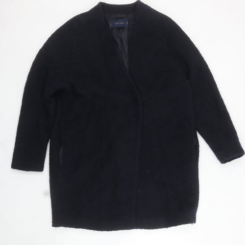 Zara Women Black Wool Blend Mid-Length Overcoat UK 8
