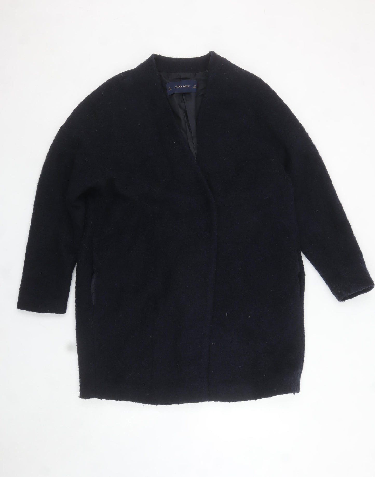 Zara Women Black Wool Blend Mid-Length Overcoat UK 8