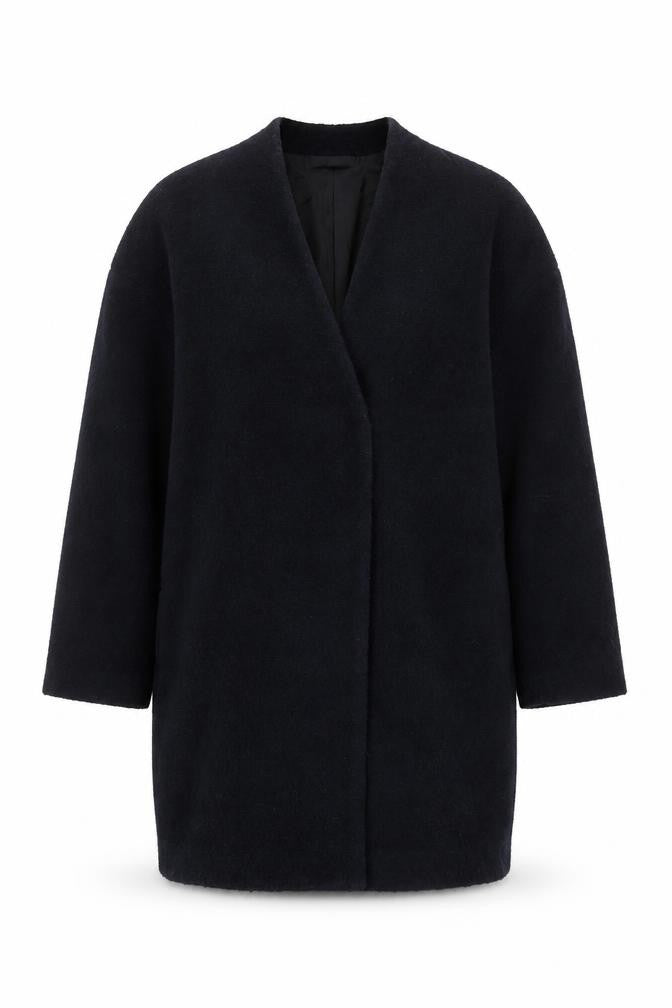 Front view of Zara Women Black Wool Blend Mid-Length Overcoat UK 8
