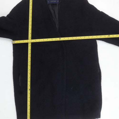 Zara Women Black Wool Blend Mid-Length Overcoat UK 8