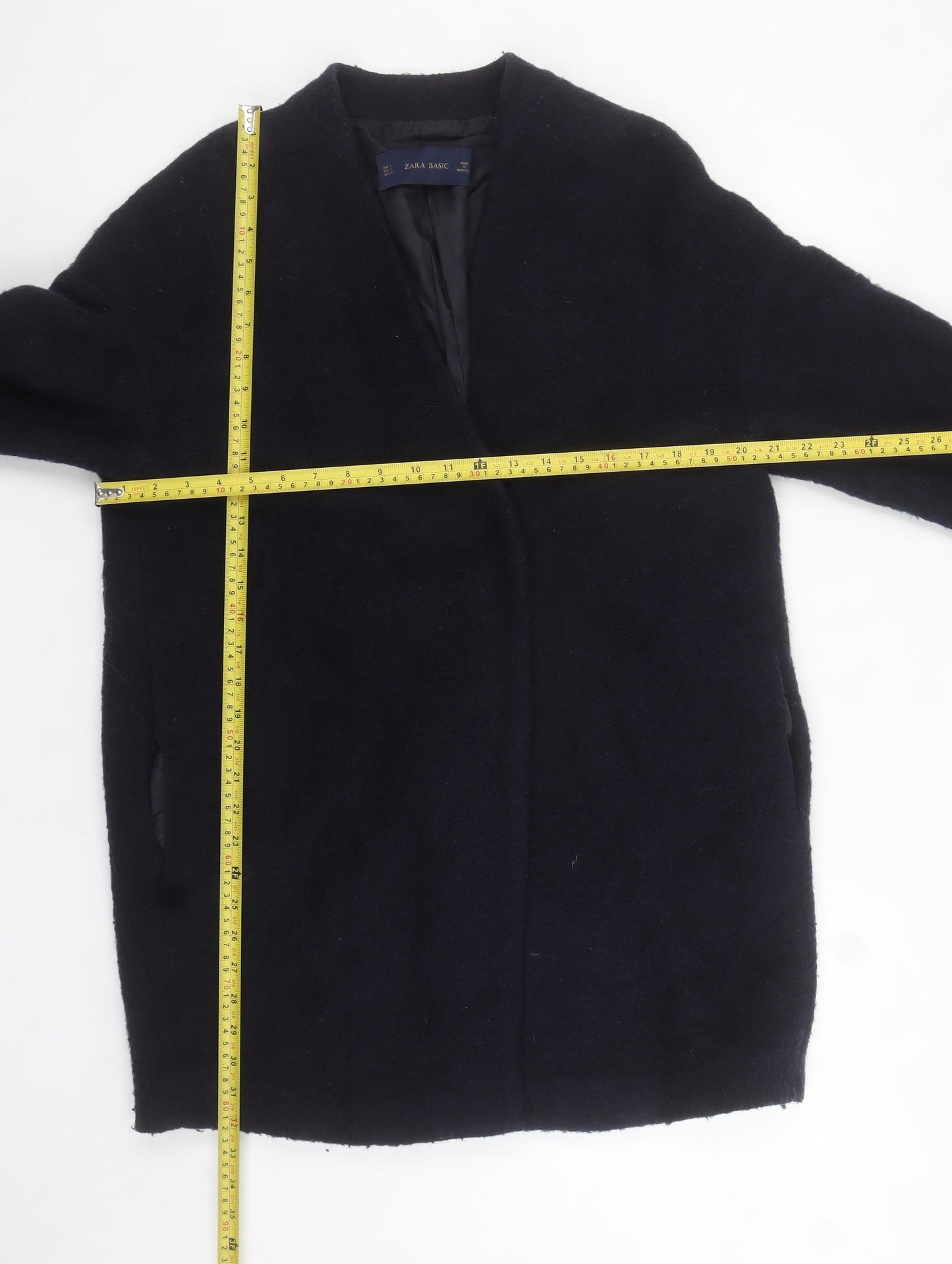 Zara Women Black Wool Blend Mid-Length Overcoat UK 8